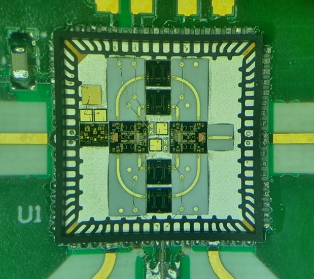 Typical SiP design in QFN package showing die and passive components